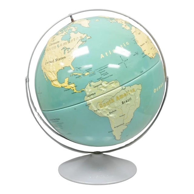 Vintage Nystrom 16" Large Sculptural Relief Classroom Double Axis World Globe For Sale