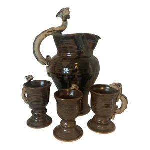 1980s Ceramic Dragon Mugs and Pitcher Attributed to Marcus Villagrán- 4 Pieces