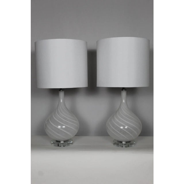 Mid-Century Modern Mid 20th Century Pulegoso Style Murano Glass Lamps - a Pair For Sale - Image 3 of 12
