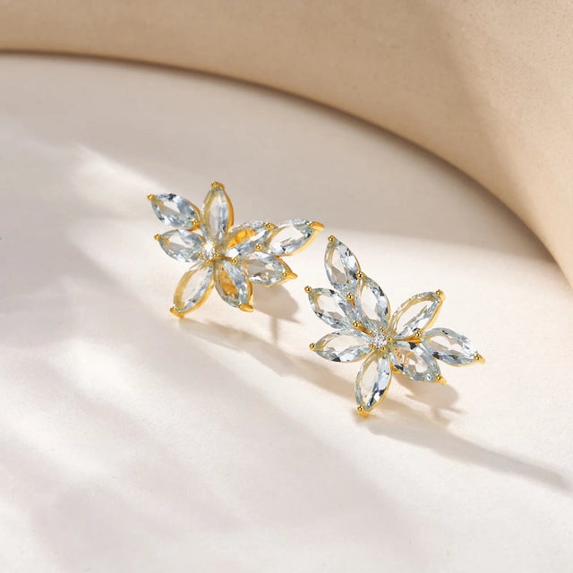 Nina Zhou Aquamarine Diamond Cluster Earrings in 14k Gold - a Pair For Sale - Image 12 of 14