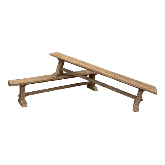 Solid Oak Benches, Set of 2 For Sale