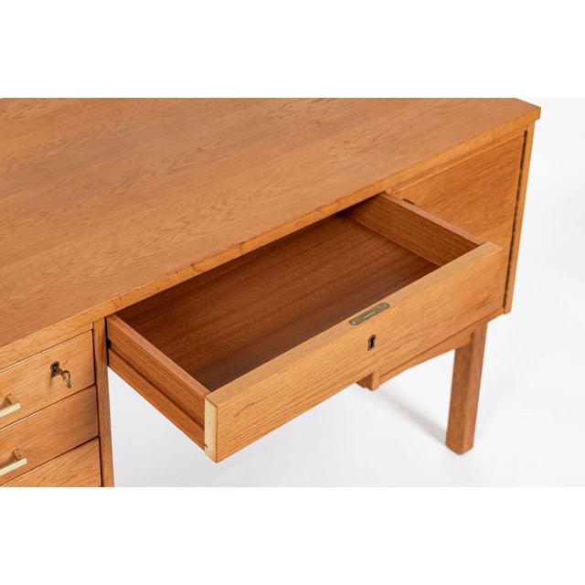 Mid Century Danish Modern Oak Wood Writing Desk 1960s For Sale - Image 13 of 17