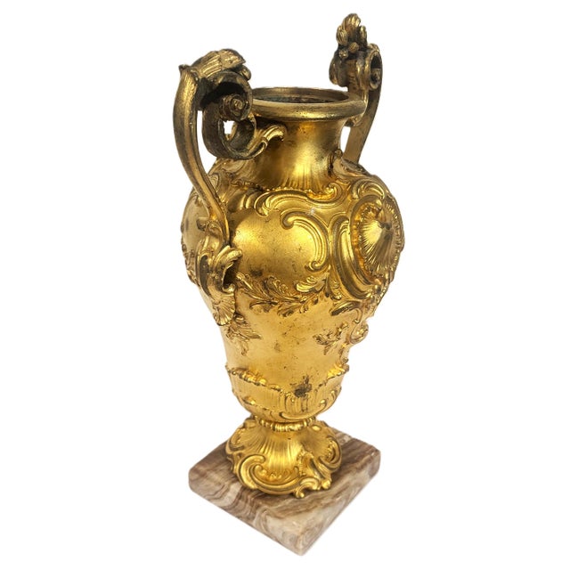 Pair Antique French 19th C Rococo Gilt Bronze Urns Barbedienne Vase on Marble For Sale - Image 14 of 18