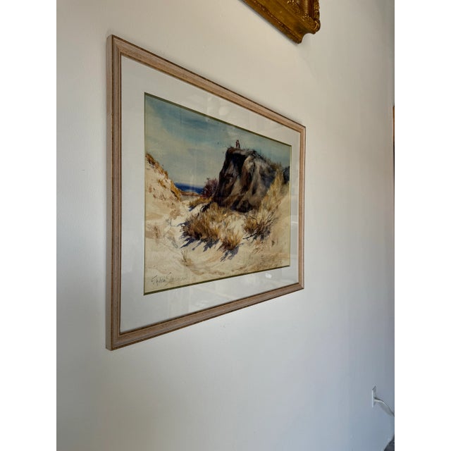 A beautiful Vintage coastal landscape watercolor painting by Sherman. C,1980's The painting depicts a serene coastal...