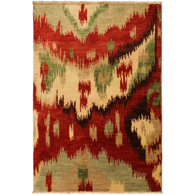 Ikat Modern Red/Brown Wool Rug - 3'0 X 4'0 | Chairish