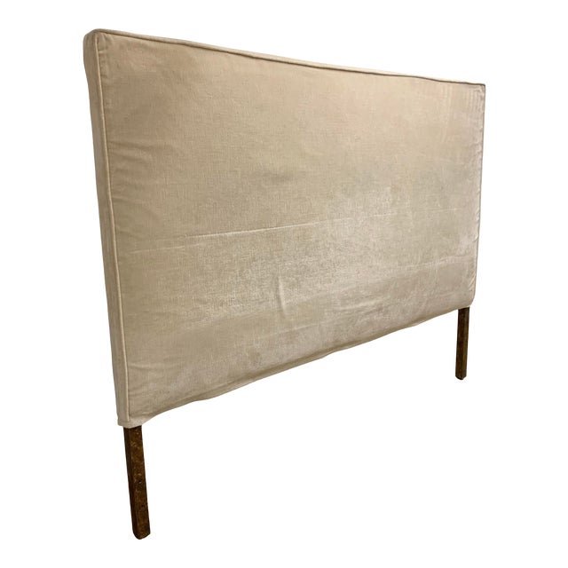 1990s Vintage King Cream Velvet Upholstered Headboard Chairish