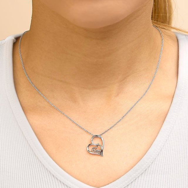 Haus of Brilliance 14K Rose Gold Plated Sterling Silver Diamond Accent Mom Heart Pendant Necklace For Sale - Image 4 of 5