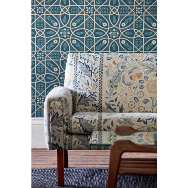 English Morris & Co Brophy Trellis Wallpaper in Deep Teal For Sale - Image 3 of 3
