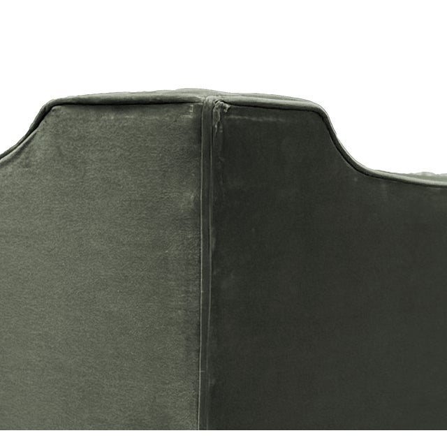 Mid-Century Modern Scalloped Channel-Tufted Tuxedo Sofa - Sage Green Velvet - 107" For Sale - Image 3 of 4