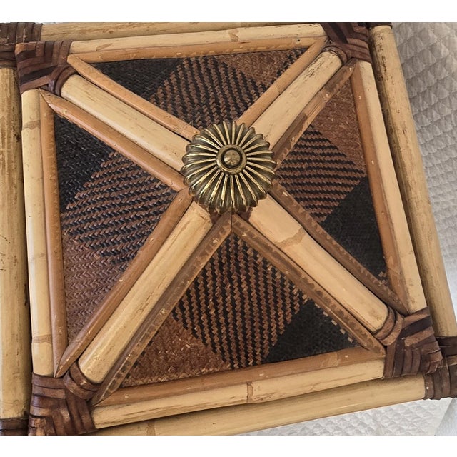 English Late 20th Century MacKenzie-Childs Bamboo & Rattan Laundry Hamper With Painted Panels For Sale - Image 3 of 7