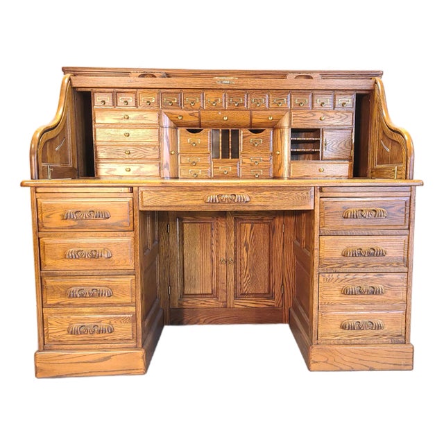 Early 20th Century Antique Roll Top Desk For Sale