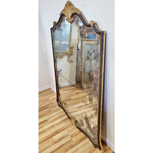 Renaissance Oversized Antique Italian Renaissance Style Parcel Gilt & Carved Wall Mirror For Sale - Image 3 of 12