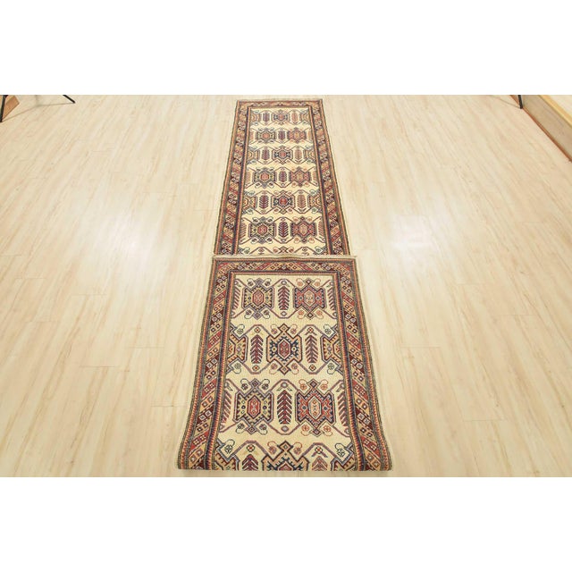 Kazak Runner 2’8” X 13’5” Beige Wool Tribal Hand-Knotted Oriental Rug For Sale - Image 11 of 12