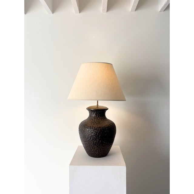 Rustic Large Vintage Pottery Table Lamp, 1970s For Sale - Image 3 of 12