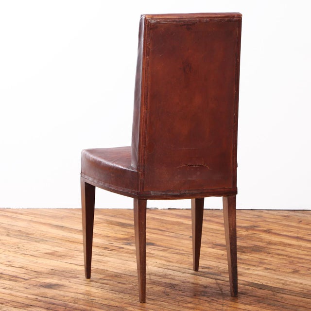 Set of 6 French Wood and Leather Dining Chairs in the Manner of Jean-Michel Frank, C. 1940 For Sale In Philadelphia - Image 6 of 7
