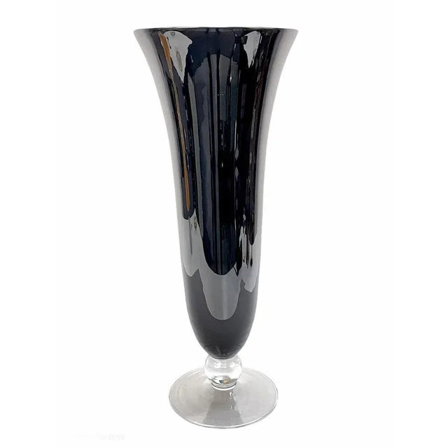 Glass Large Mid-Century Italian Black Glass Artistic Vase with Crystal Base, 1980s For Sale - Image 7 of 14
