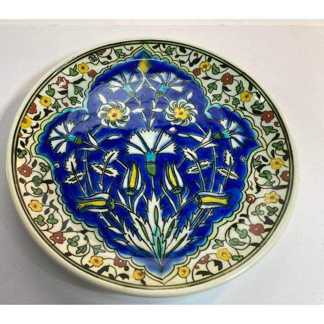 Moorish Floral Design Polychrome Hand Painted Ceramic Decorative Plate For Sale - Image 12 of 12