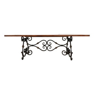 Vintage Wood Top Dining Table With Iron Base For Sale
