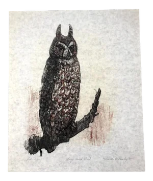 1975 Martha Cawley Woodblock Print, Long-Eared Owl, #1/100