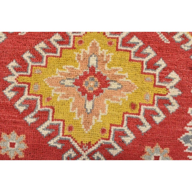 Kazak Rug 4’1” X 5’11” Red Wool Tribal Hand-Knotted Oriental Carpet For Sale - Image 4 of 13