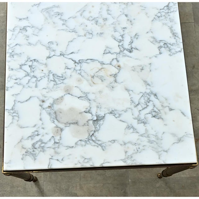 Early 20th Century French White Marble & Brass Coffee Table in the Maison Jansen Style For Sale - Image 4 of 12