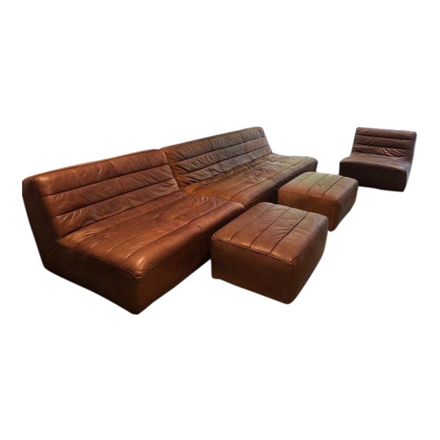 Restoration Hardware Kona Leather Chelsea Sectional Sofa, Chair and