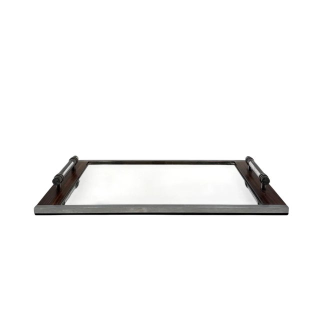 Brown French Modern Mirrored Tray in the style of Jacques Adnet, 1940s For Sale - Image 8 of 13