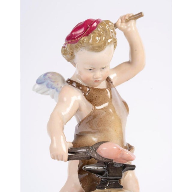 19th-century meissen porcelain sculpture depicting a blacksmith of love. 19th-century sculpture from the napoleon iii era,...