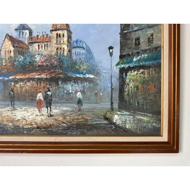 Wood 1980’s Vintage Burnett Parisian Street Scene Oil on Canvas Painting - Framed For Sale - Image 7 of 12
