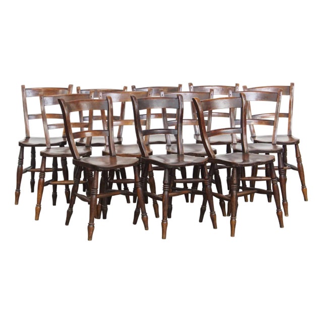Antique English Oxford Dining Chairs, Set of 12 For Sale