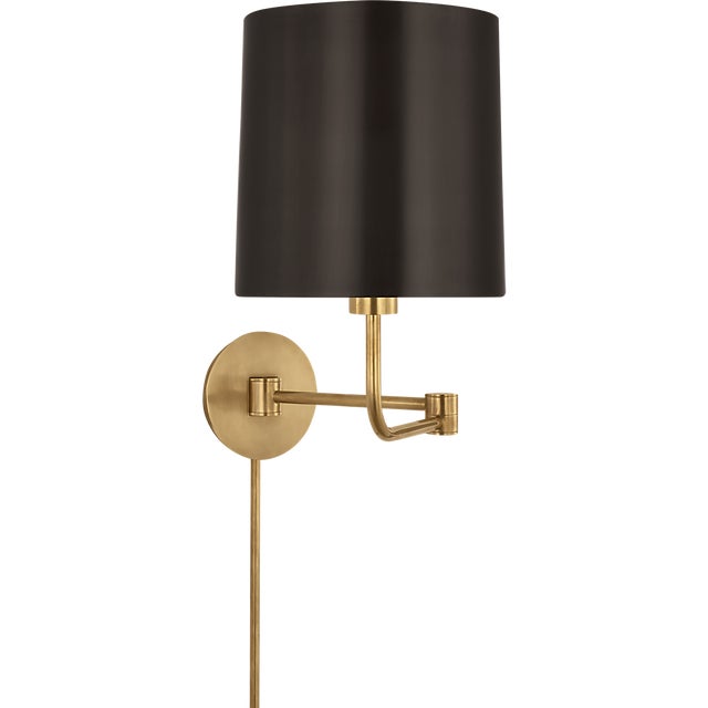 Barbara Barry for Visual Comfort Signature Go Lightly Swing Arm Wall Light in Soft Brass with Bronze Shade For Sale