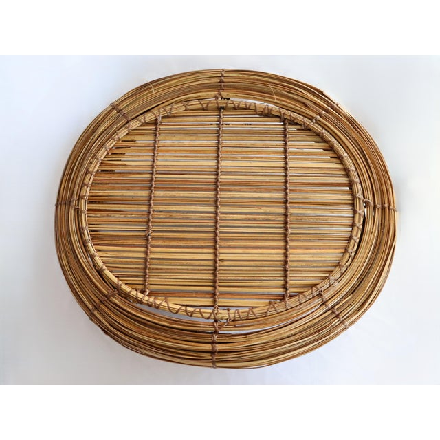 Vintage Large Wicker Flat Basket or Tray With Handles For Sale - Image 15 of 15