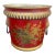 French Red & Gold Tole Cachepot With Lion Head Handles and Pierced Gallery Rim For Sale