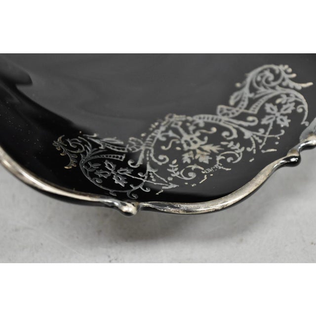 Vintage Rockwell Black Amethyst Glass Sterling Silver Overlay Centerpiece Dish For Sale - Image 11 of 14