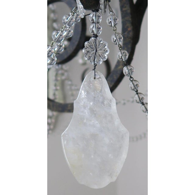 Six-Light Rock Crystal Wrought Iron Chandelier For Sale - Image 9 of 12