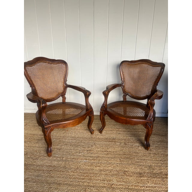 1960s Vintage Louis XV Style Caned Armchairs For Sale - Image 5 of 12