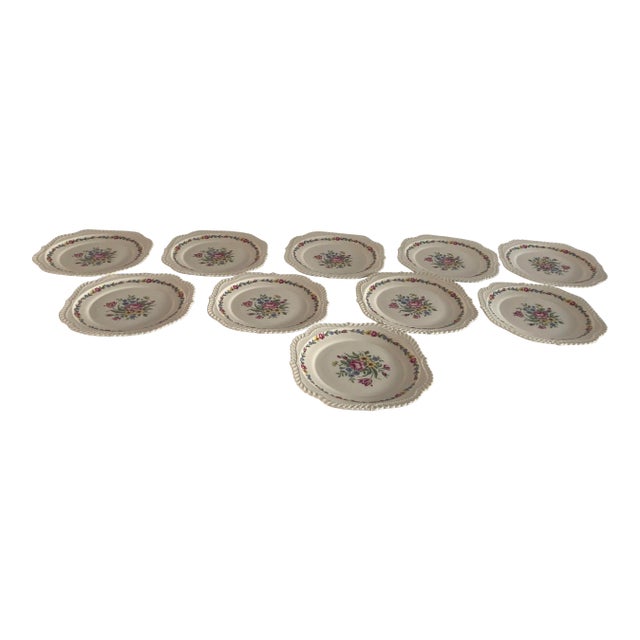 Vintage Harkerware Floral Set of 10 Salad Plates For Sale
