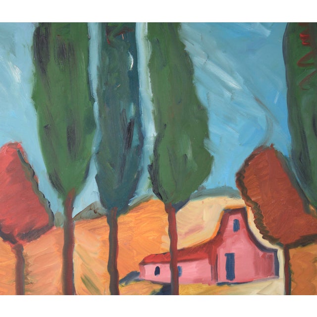 Expressionism Belgian Barn by the River - Expressionist Landscape Original Oil on Canvas by Gloria Takla For Sale - Image 3 of 11
