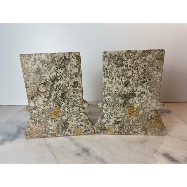 Stone 1980s Postmodern Fossil Stone Column Bookends Sculptural Natural Stone Pair For Sale - Image 7 of 11