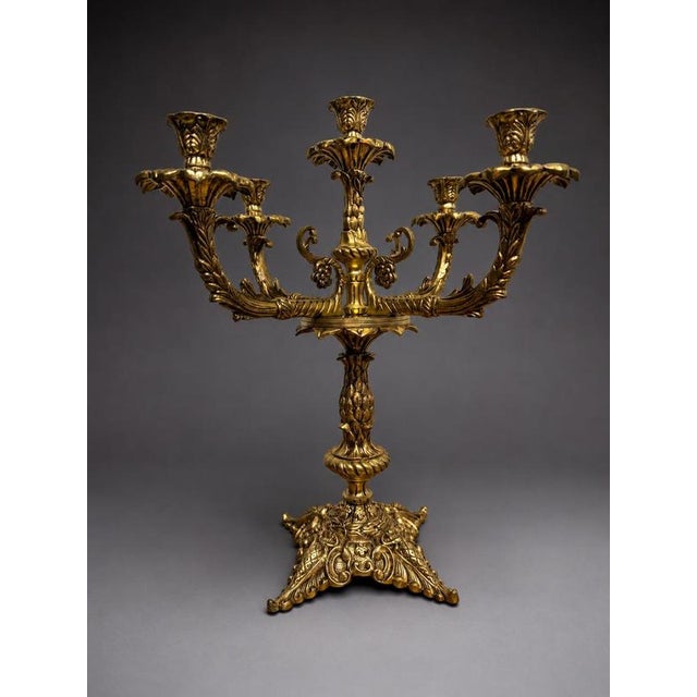 Antique French Brass Candelabra with Five-Branch For Sale - Image 4 of 4