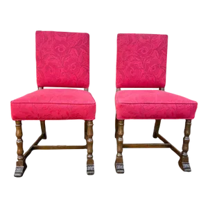 Mid 20th Century Vintage Jacobean Revival Carved Dining Side Chairs - Set of 2
