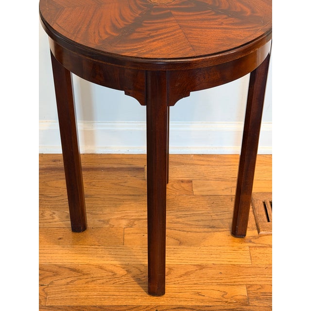 Wood Antique Flame Mahogany Inlaid Round Side Table For Sale - Image 7 of 11