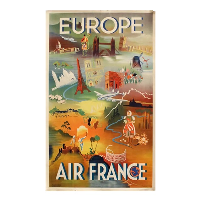 1949 French Aviation Poster - Air France Europe - Falcucci For Sale