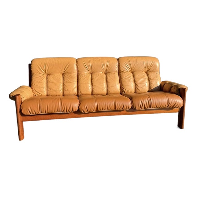 Ekornes Montana Teak & Leather Sofa For Sale