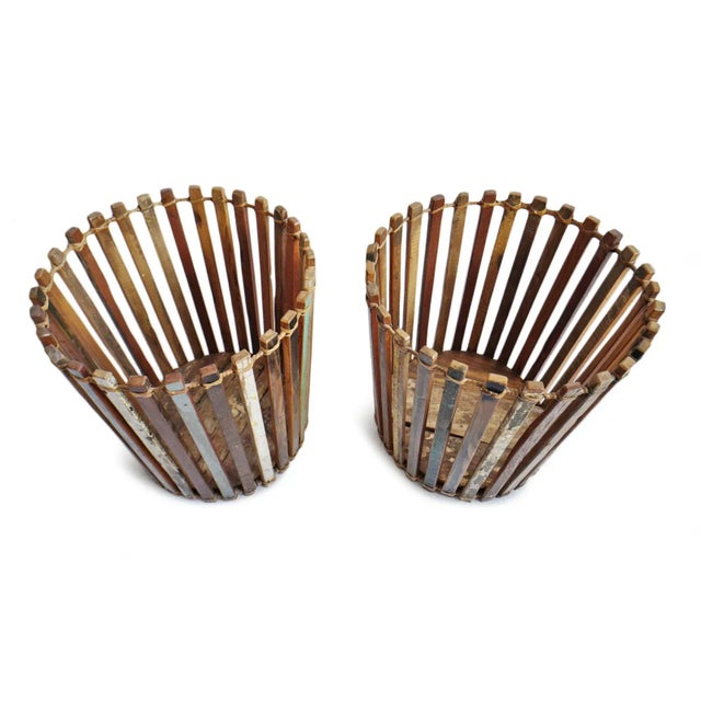 Wood Salvaged Boat Wood Basket Large For Sale - Image 7 of 9