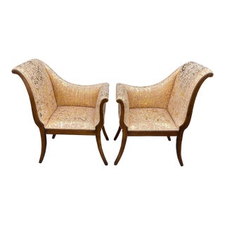Hollywood Regency Gondola Form Benches W Gilded Cork Cushions - a Pair For Sale
