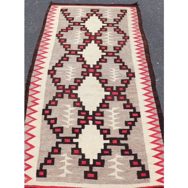 Vintage American Navajo Flat Weave With Geometric Red and Black Design 2'10 X 6 For Sale In Atlanta - Image 6 of 11