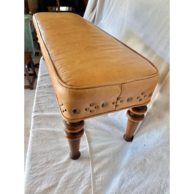 20th Century Leather Upholstered Bench For Sale - Image 4 of 12