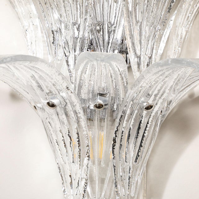 Pair of Modernist Hand-Blown Murano Clear Glass & Nickel Fitted Palma Sconces For Sale - Image 12 of 12