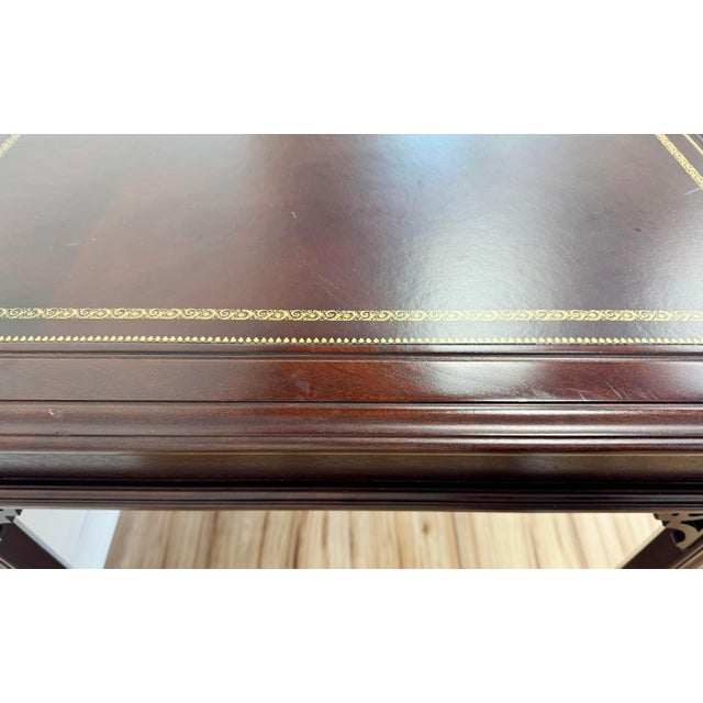 Vintage Chippendale Style Sligh-Lowry Leather Top Mahogany Executive Desk For Sale - Image 9 of 12